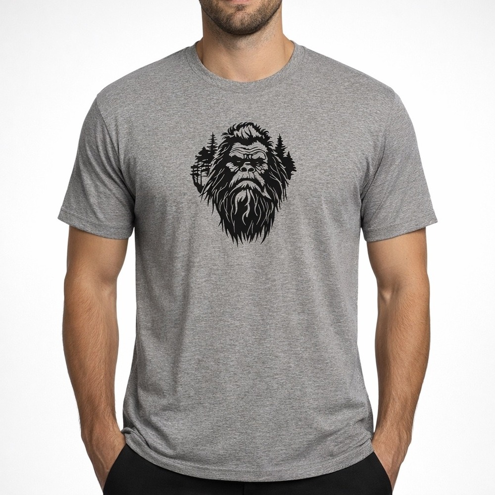 Gildan Bigfoot Graphic T Shirt Mens Grey Heavy Cotton Trees Sasquatch Size M
